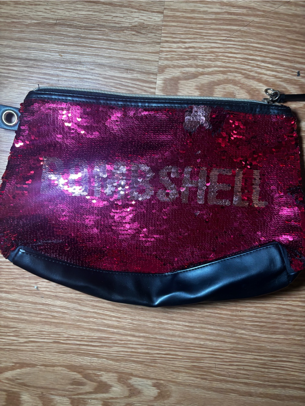 Victoria's Secret Reversible Sequin Cosmetic Pouch - Hot Pink & Black